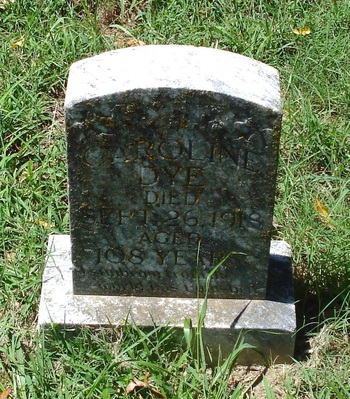 Aunt Caroline Dye's tombstone at conjuredoctors.com